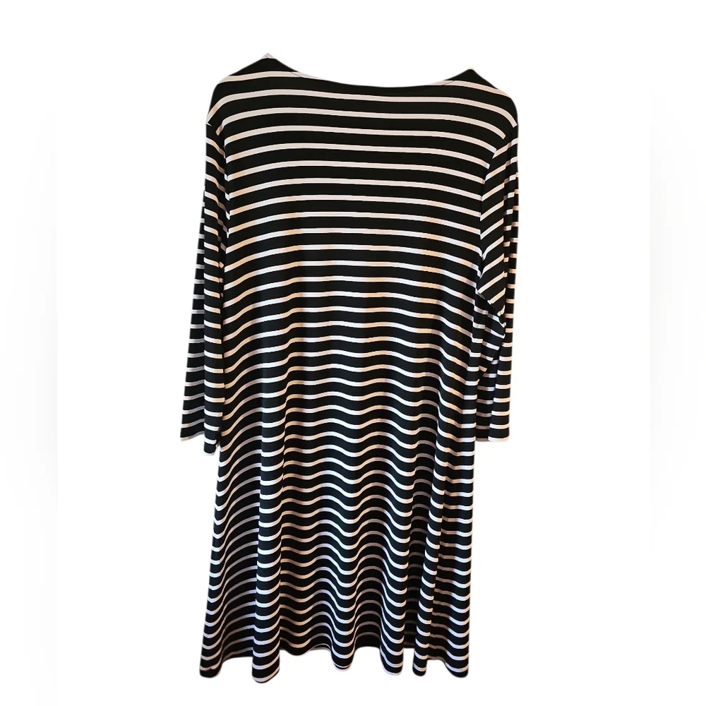 Chicos Sz 2 Black and White Striped Dress Sz 12 Large New $99